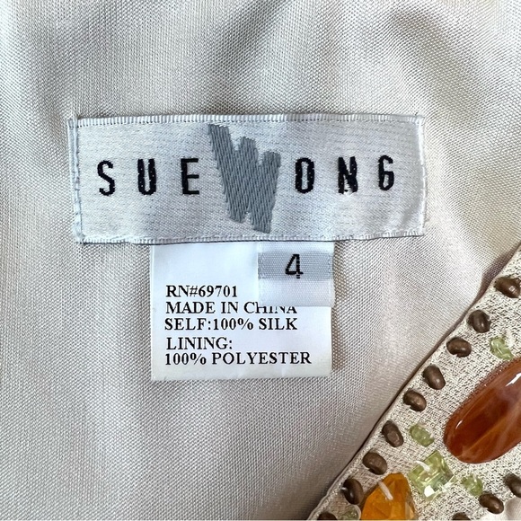 Vintage Sue Wong Retro Mod Abstract Silk Beaded Swing Cocktail Formal Dress - Picture 10 of 12